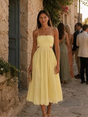 Zimmerman Halliday Scallop Midi Dress in Yellow! Brand new never worn!